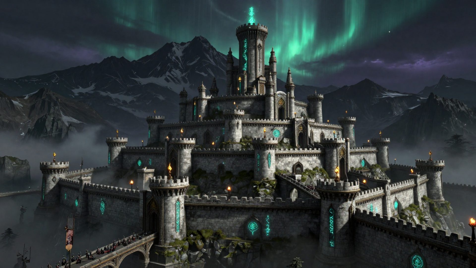 Epic fortress under the aurora