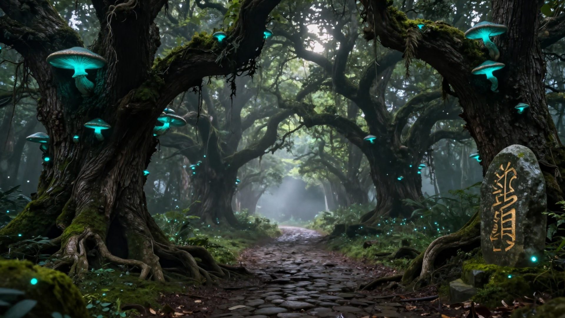 Dark glowing forest