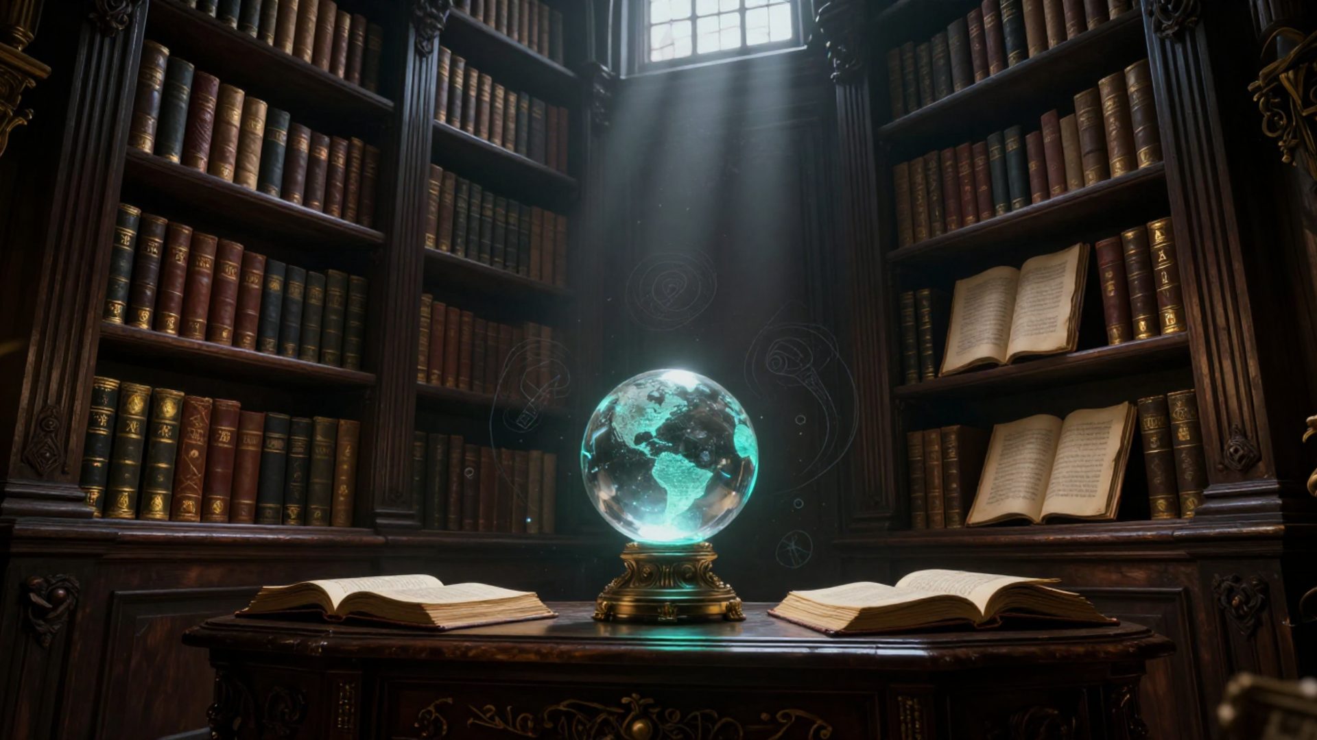 Magic orb in an old library